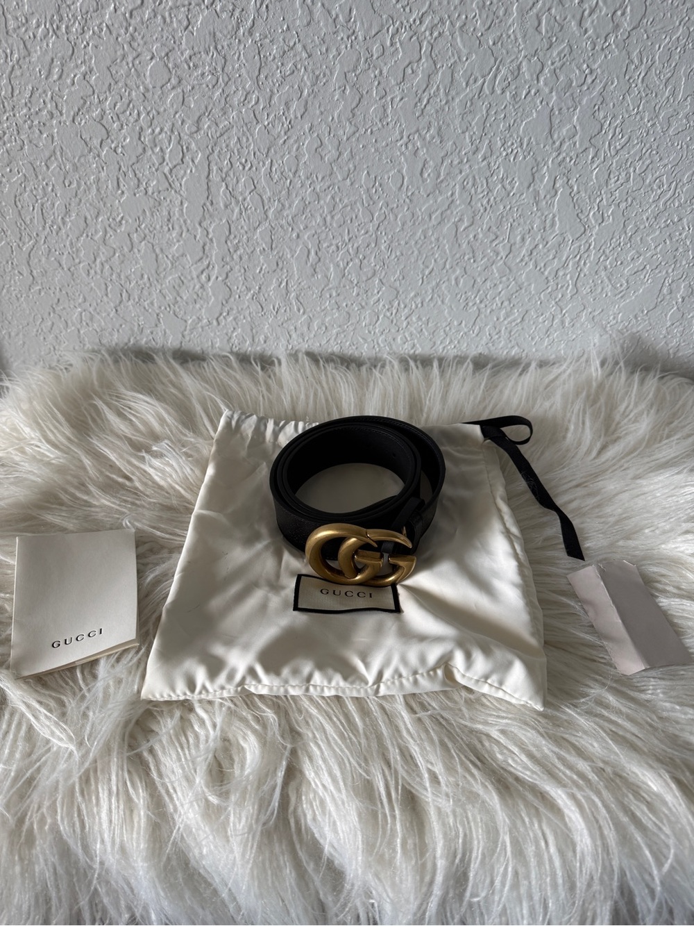 Gucci Black Leather Belt with Double G Gold Buckle